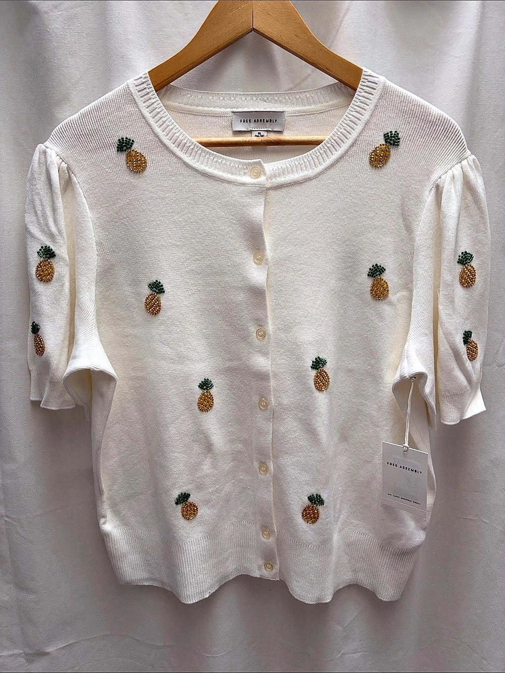 Free Assembly Pineapple Embellished (Beaded) Cardigan White XL NWT